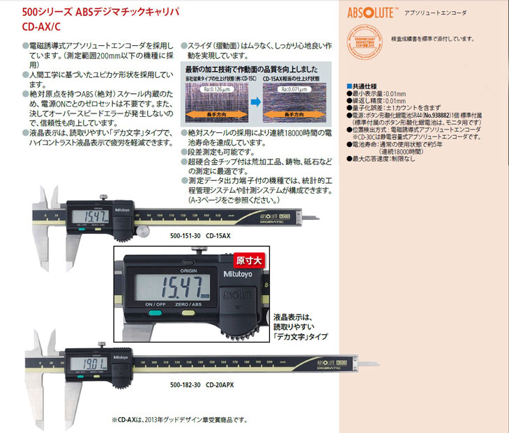 デジタルノギス（外側測定面超硬合金チップ付き） 200mm CD-20AXW 計量