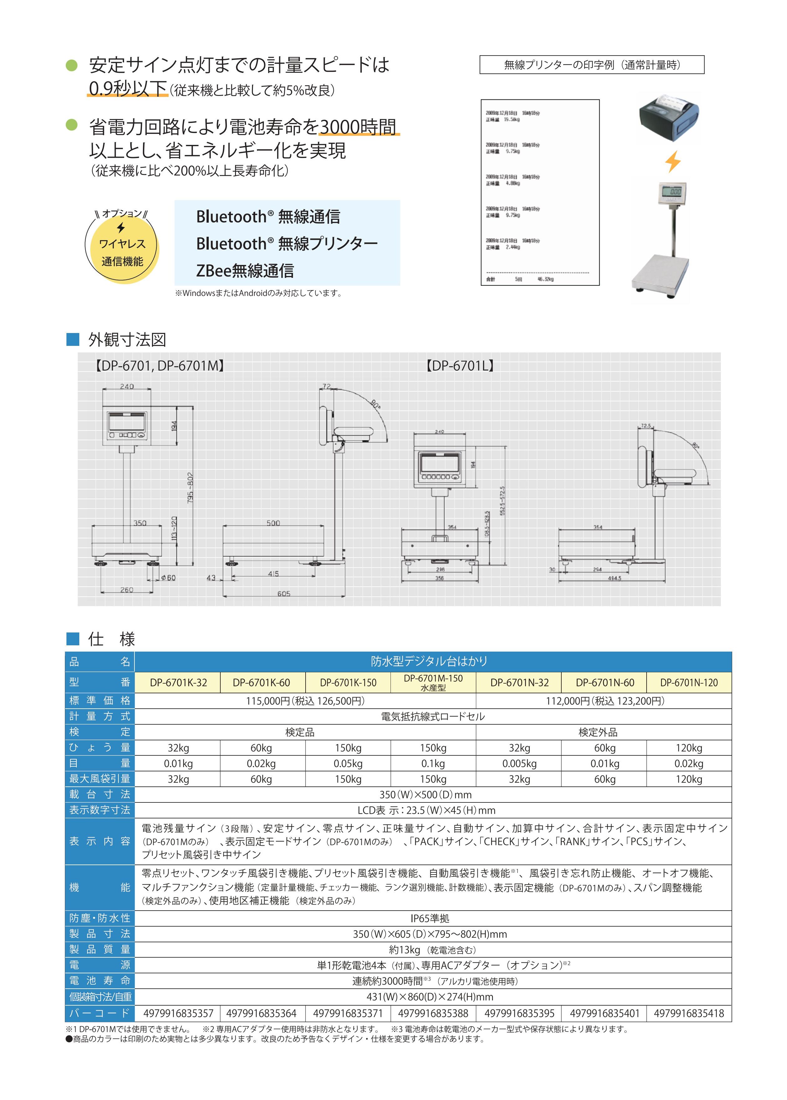 防水型デジタル台はかり 120kg DP-6701N-120 検定外品 計量器専門店はかりの三和屋