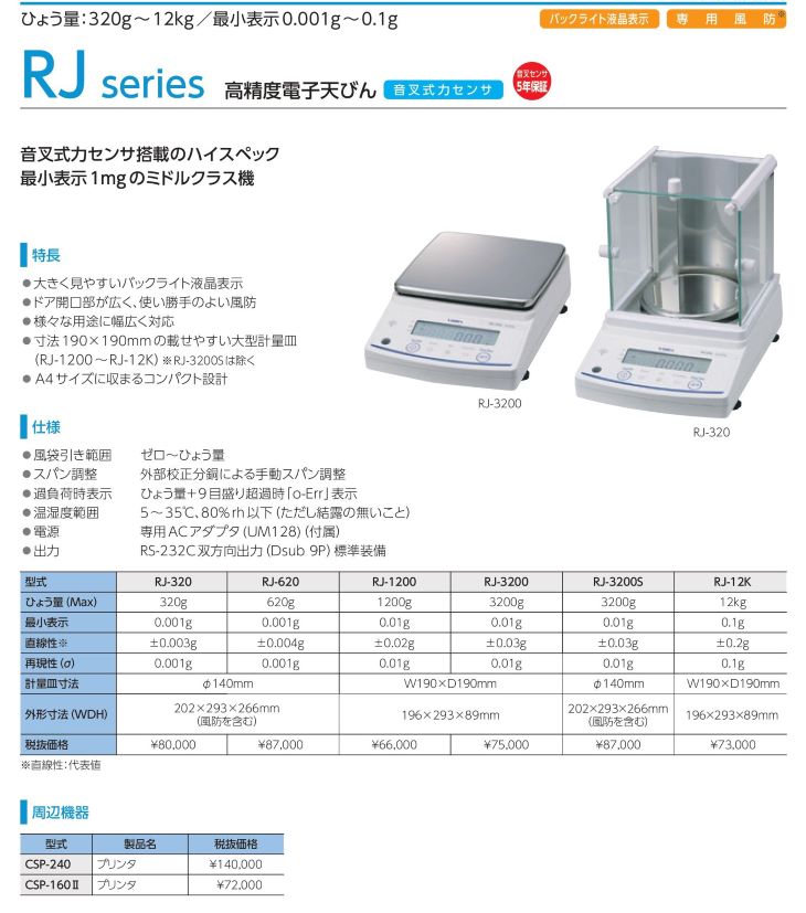 高精度電子天秤 RJシリーズ